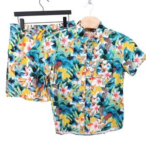 NEW Robert Graham Tiger Lily Tropical Swim Shirt & Trunks Shorts Set Mens Large